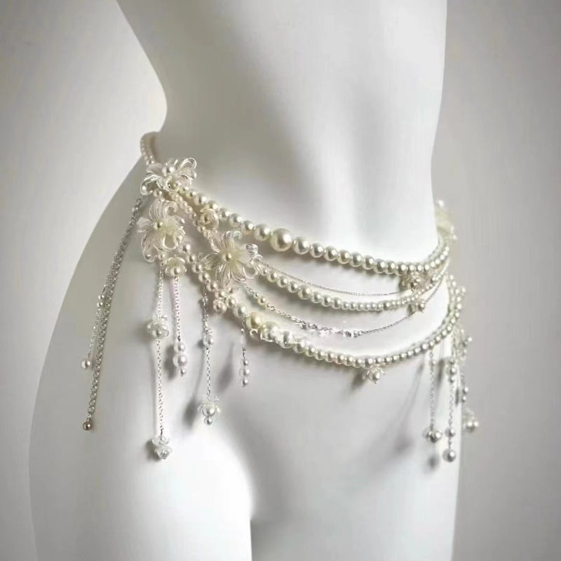 Accessible Luxury Style Tassel Flower Imitation Pearl Multi-Layer Waist Chain Fashionable High-End Elegant Jewelry Waist Ornaments For Women - Image 4